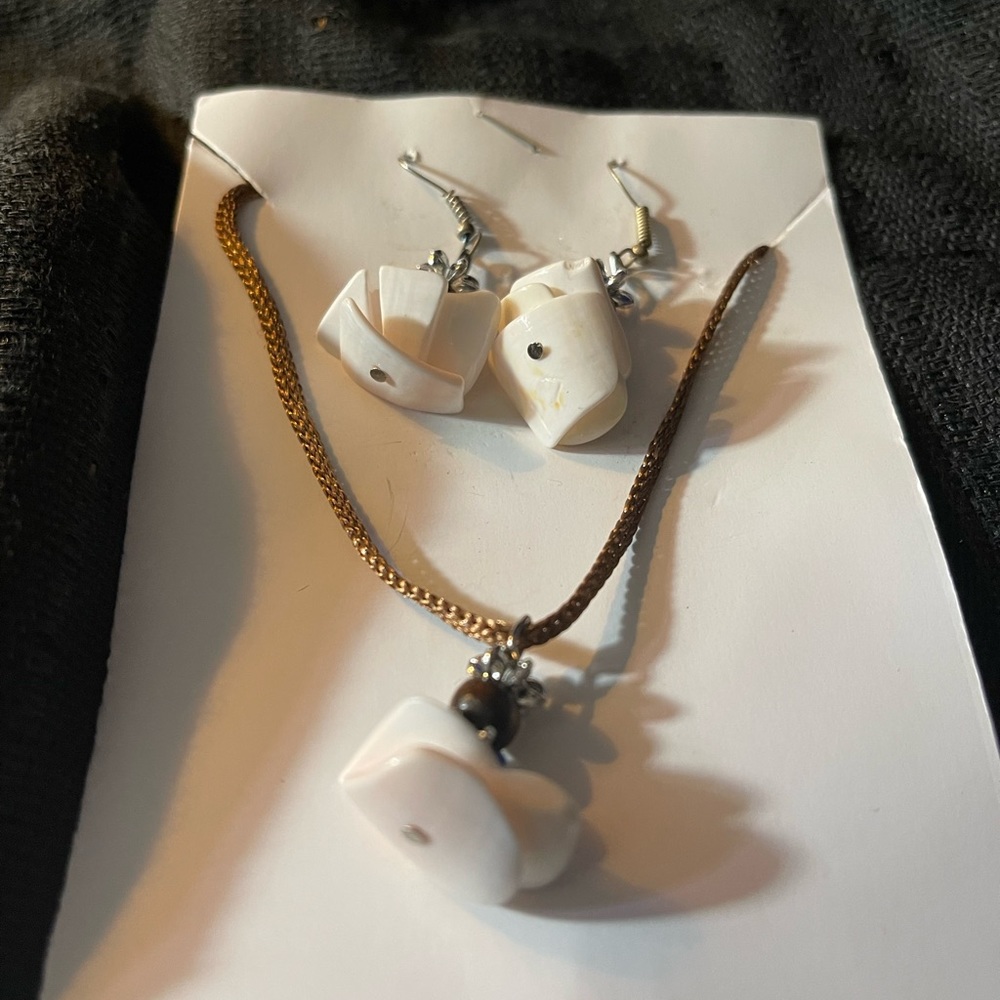 Pink Flower Necklace and Earring Set